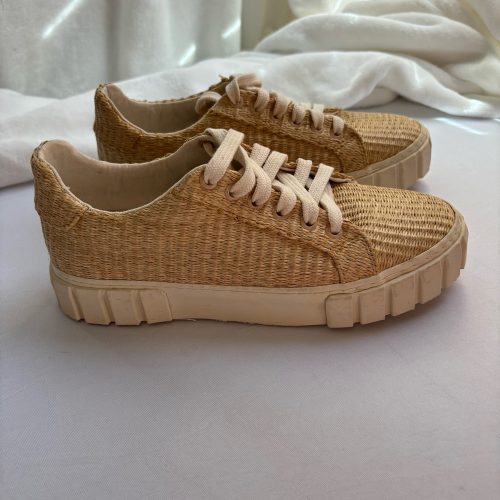 Farm Rio Woven Straw Rafia Platform Sneakers Size 7.5